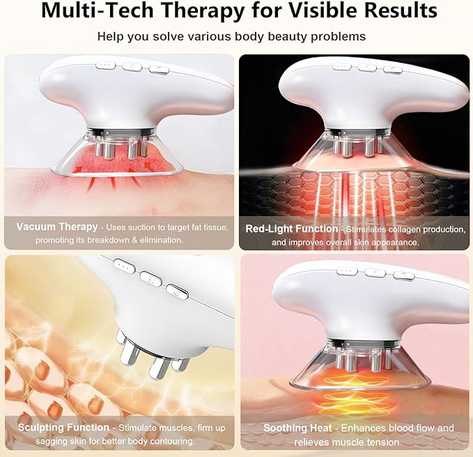 Body Sculpting Machine 4 in 1 Cellulite Remover for Legs Adjustable Cellulite Massage Tool Home Use Cupping Therapy Tool for Belly Waist Arms Legs and Face (Beige)