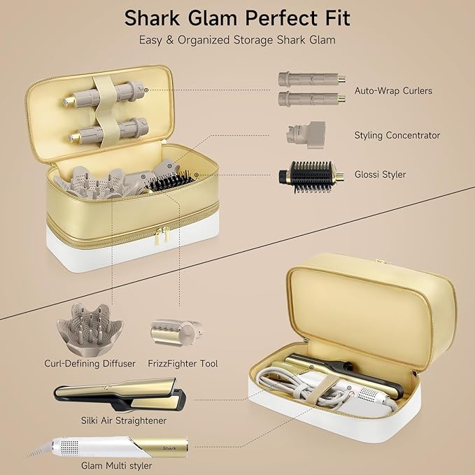 Travel Hair Dryer Case for Shark Glam Portable Hair Tools Bag for Shark FlexFusion Double-Layer Storage Carrying Case for Shark FlexStyle Blow Dryer Silki Straightener &amp Glossi Attachments Hold