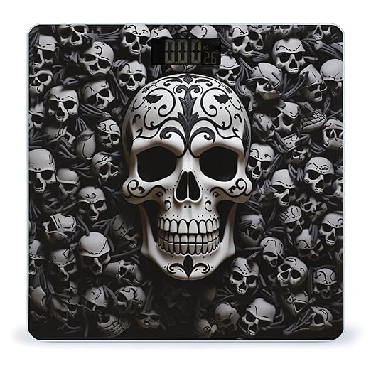 Black and White Skulls Bathroom Scale Weight Scale for Body WeightHighly Accurate Digital Weighing Machine Clear LED Display Digital Bathroom Body Scale 400lb/182kg