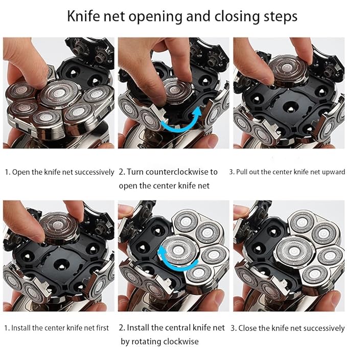 Head Shavers for Bald Men 6 In 1 Men's Bald Head Electric Shaver 9 Blades Floating Heads Beard Nose Ear Hair Trimmer Clipper Facial Brush Rechargeable Razor
