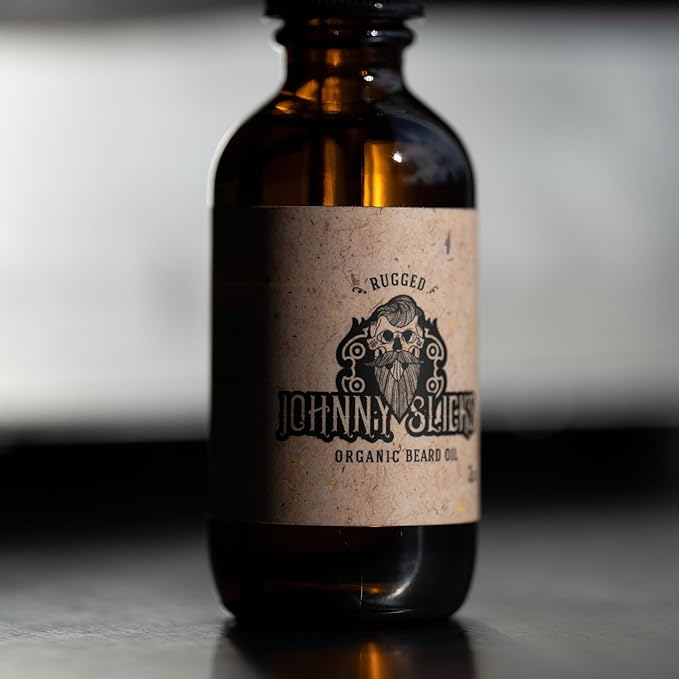 Johnny Slicks Organic Beard Oil | Moisturize Soften Promote Hair Growth Reduce Itch (US Made Veteran Owned Handcrafted with Clean Ingredients) Rugged