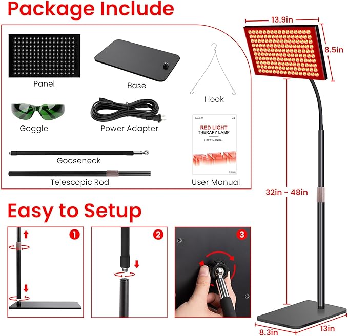 SAVlLER® Red Light Therapy for Face and Body Red Infrared Light Therapy Lamp Panel with Stand LED660nm Deed Red Light and 850nm Near Infrared Redlight Device at Home for Shoulder Back Joint