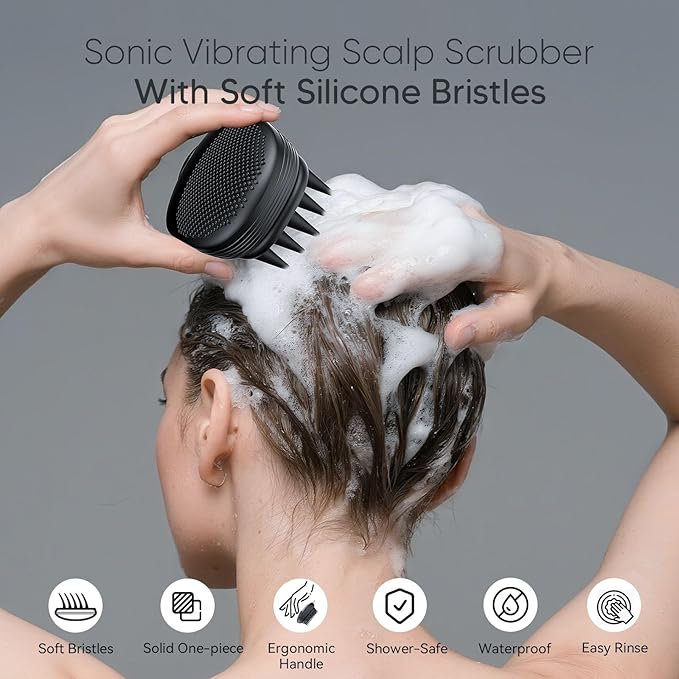 EKZ Sonic Vibrating Scalp Massager Shampoo Brush: Electric Silicone Hair Scrubber for Deep Scalp Clean Dandruff Removal Exfoliation Stress Relief &amp Hair Growth –Suitable for Women Men Kids &a