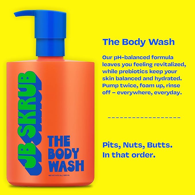 JB SKRUB The Body Wash for Kids Tween &amp Teen Boys with Foaming Action &amp Natural Citrus Scent - No Harsh Ingredients Boys Body Wash - Conquer Adolescent Funk with Confidence - 14 Oz.