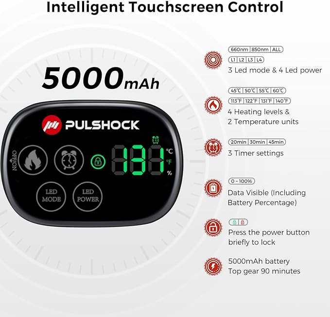 Ergonomic Red Light Therapy for Knee with HeatingCordless 5000mAh Rechargeable Heating Pad Knee Brace for Joint660nm &amp 850nmGifts for Women &amp Men