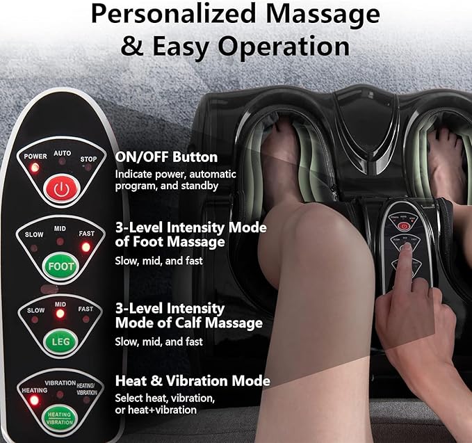 MEDIMALL Foot and Calf Massager Electric Foot Massager Fatigue Feet Shiatsu Foot Massager with VibrationDeep Kneading Vibration Rolling Leg Massager for Pain Relief (Black)