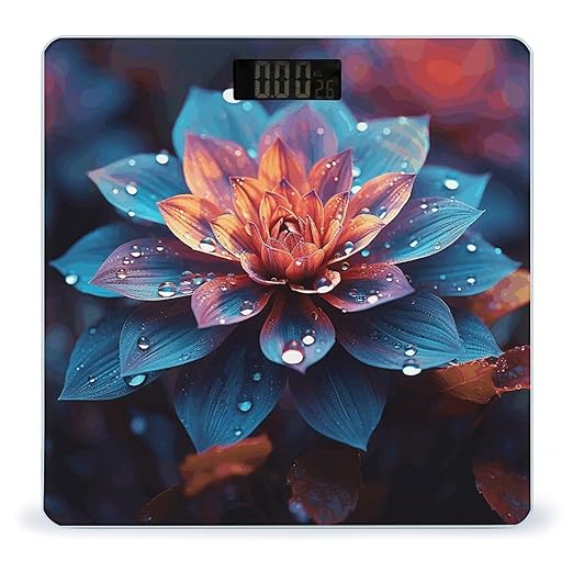 Beautiful Color Flower Bathroom Scale Automatic Power On/Off Body Scales LCD Backlight Display Square Digital Scale Rounded Corners Bathroom Scales for Home Bedrooms