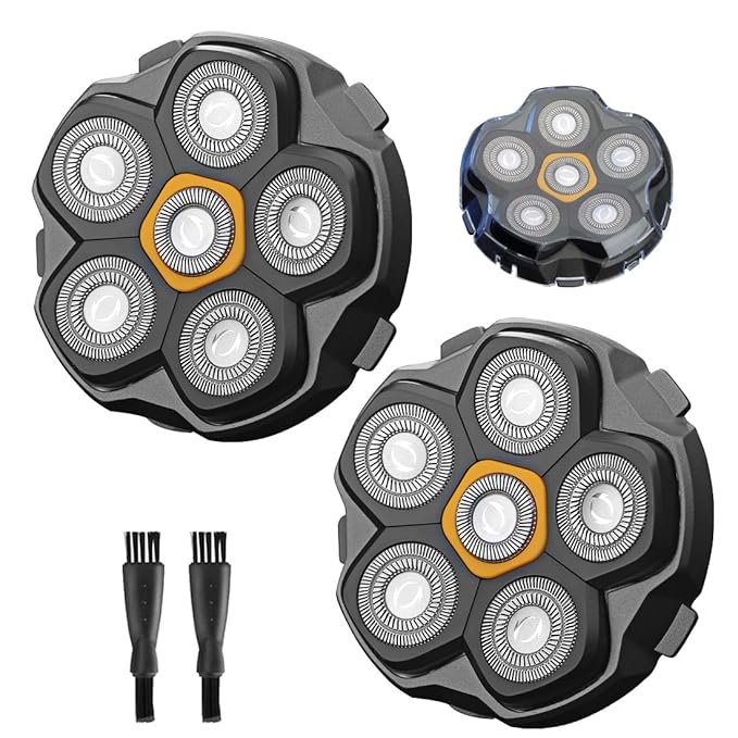 2 Pcs 6 Blade Magnetic Replacement Shaving Head Washable Shaver Blade Heads Replacement for Head Shaver Razor for Men