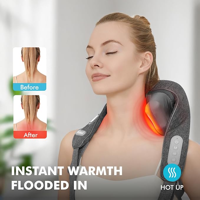 Cordless Neck and Shoulder Massager with Heat Rechargeable Shoulder Massager for Pain Relief Deep Tissue 6D Shiatsu Kneading Massage for Neck and Shoulde Pain Gifts for Mom&ampDad