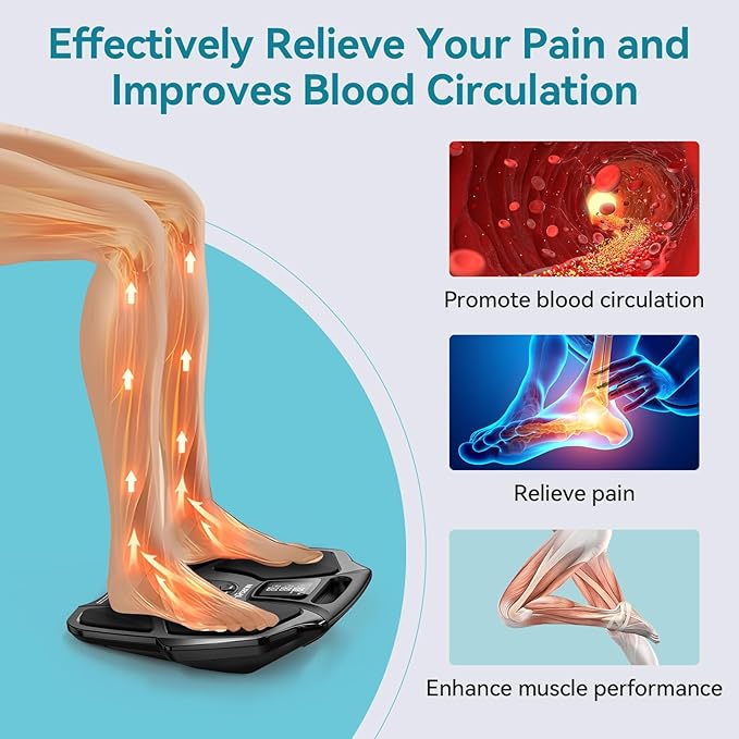 NURSAL EMS Foot Massager for Neuropathy Electric Muscle Stimulator for Feet &amp Legs Circulation TENS Unit for Feet with 6 Reusable Pads Wireless Remote with 90 Adjustable Intensity Levels