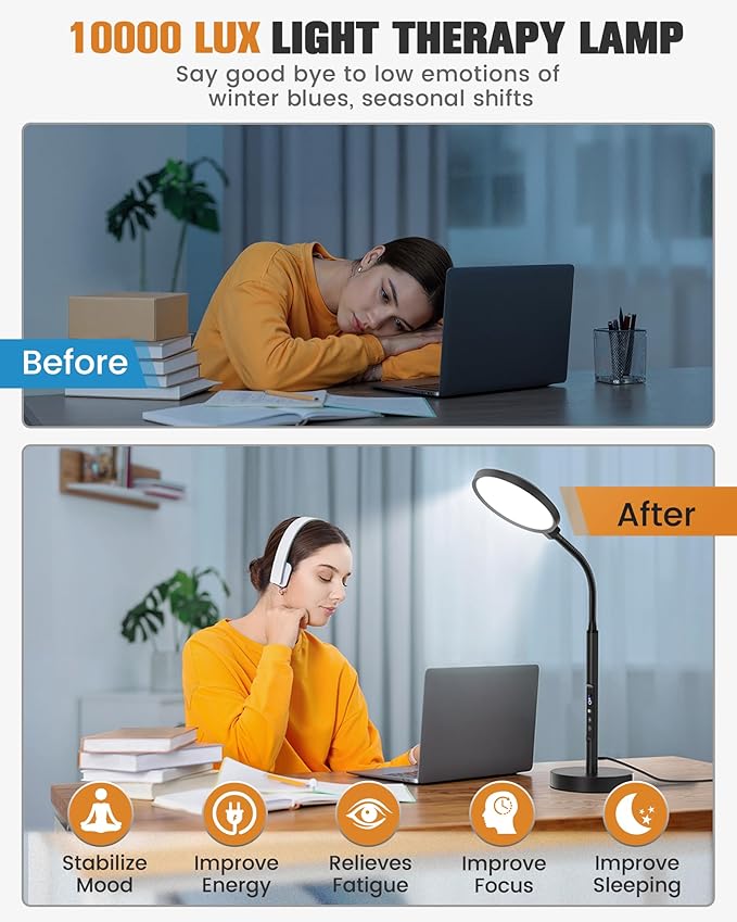 10000 Lux Light Therapy Lamp Sunlight Therapy Lamps with 3 Color Temperatures &ampDimmable &ampTimer Full Spectrum &ampUV-Free Happy Lamp Light Therapy with Remote Daylight Lamps for Home(Black