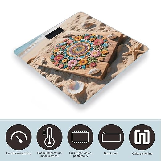 Digital Bathroom Scale for Body Weight Scale with Bright LCD Display High Accuracy Step-On Technology Auto On/Off Boho Floral Mandala Digital Scales 400 Lbs /180kg