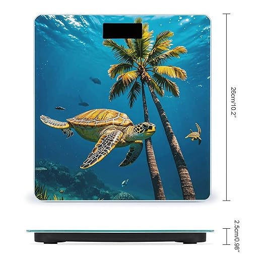 Palm Trees and Sea Turtles Diving Underwater Scale for Body Weight Highly Accurate Digital Bathroom Electronic Weighing Machine for People LCD Display Large Size Tempered Glass for Safe Home Use