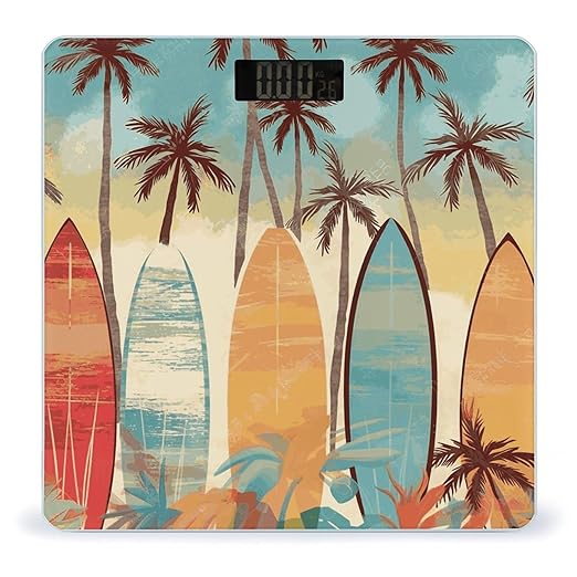 Surfboard Palm Tree Weight Scale Large Bathroom Scales Digital Weight with Bright LED Display Non Slip Automatic Weighing Scale Fashion Weighing Machine for Body