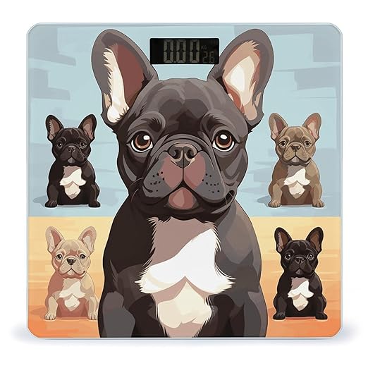French Bulldog Dog Cute Bathroom Scale for Body Weight Bathroom Weighing Scale with Backlit LCD Display Highly Accurate Measures Weight Up to 180kg