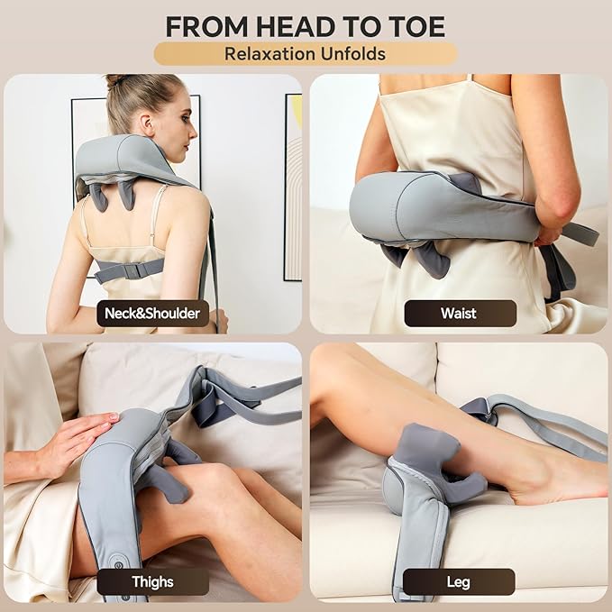 Shiatsu Neck and Shoulder Massager with Heat Cordless Rechargeable Hand-Free/Handheld Deep Tissue Pain Relief for Trapezius Portable for Home/Office/Travel Ideal Gift for Women/Men