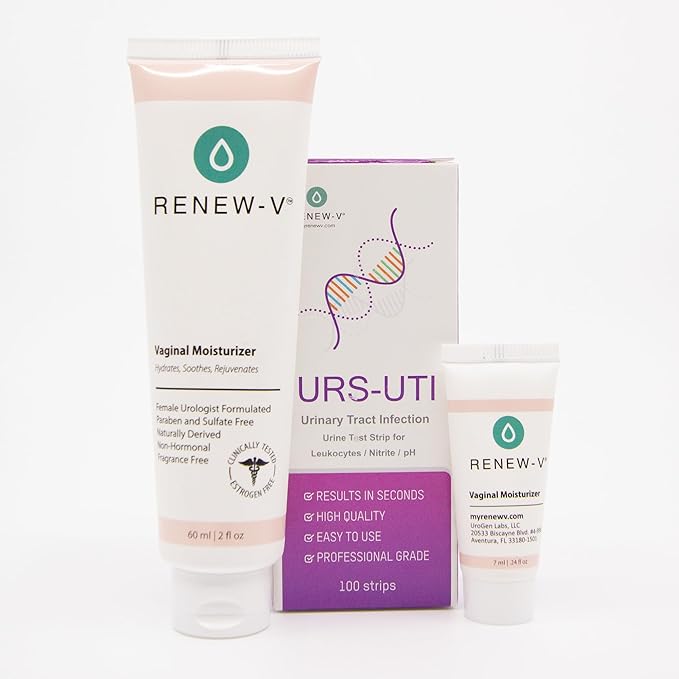 RenewV Women’s Intimate Care Bundle – UTI Test Strips 100ct &amp Vaginal Moisturizer 2oz with Sample – At-Home Urinary &amp Feminine Care Kit
