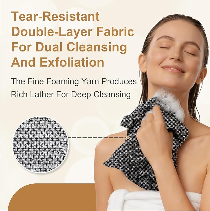 Blissal Exfoliating Shower Towel Premium Microfiber Scrub Towel Quick-Drying Durable &amp Gentle 2-in-1 Exfoliatings Towels-Body Scrubber with 2 Sides for All Skin Types (Black+Pink)