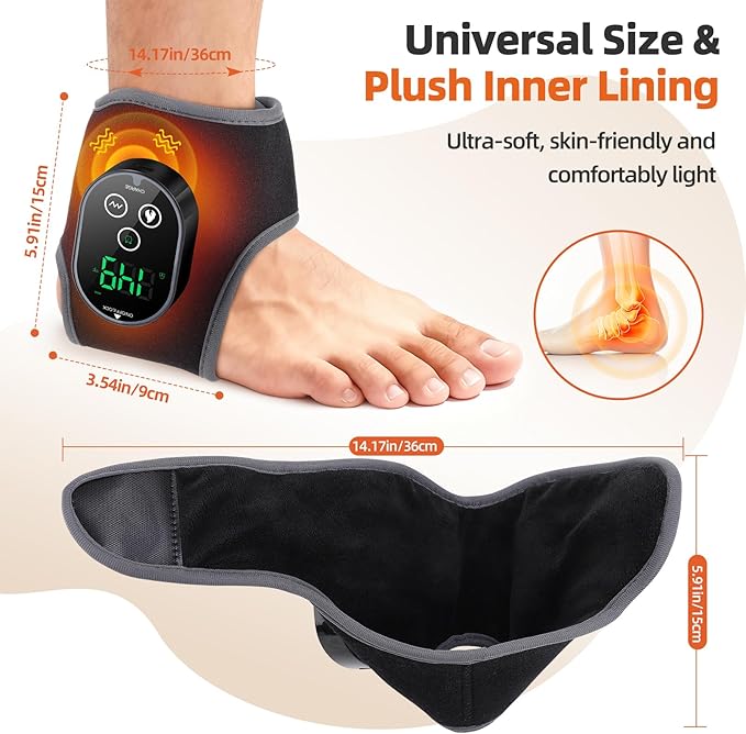Ankle Massager Cordless Ankle Heating Pad with Massage Foot Massager with Heat 3000mAh Rechargeable 4 -Level Heats Foot Heating Pad for Sports/Work/Travel (Black)