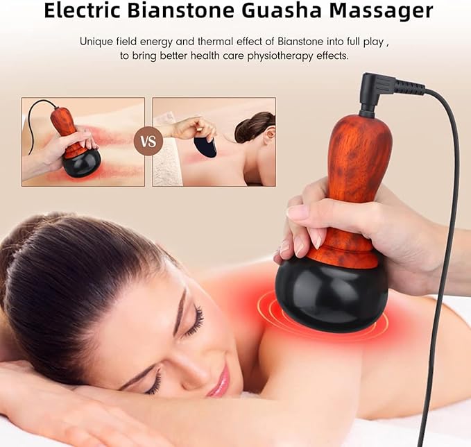 Hot Stones for Massage Electric Body Massager with Temperature Control Natural Bian Stone Gua Sha Scraping Massager Face Massage Relax Muscles Skin Lift