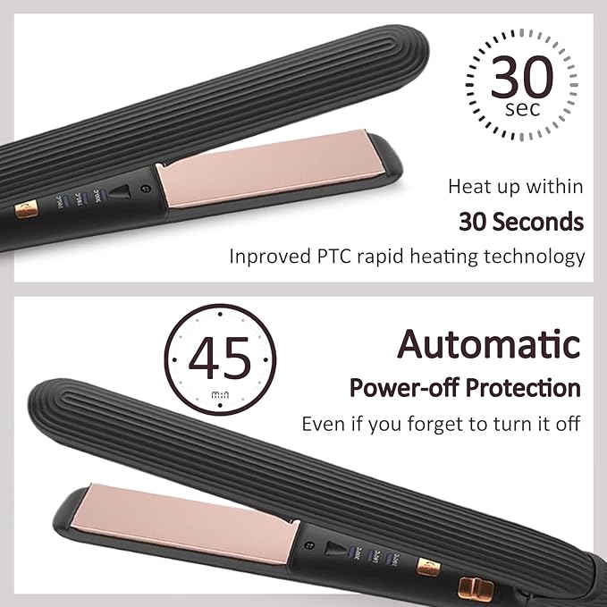 Hair Straightener for Women Ionic Straightening Iron with 3 Temperature Settings Fast Heating Flat Iron Straightener with Intelligent Power Off for All Hair Types (Black)