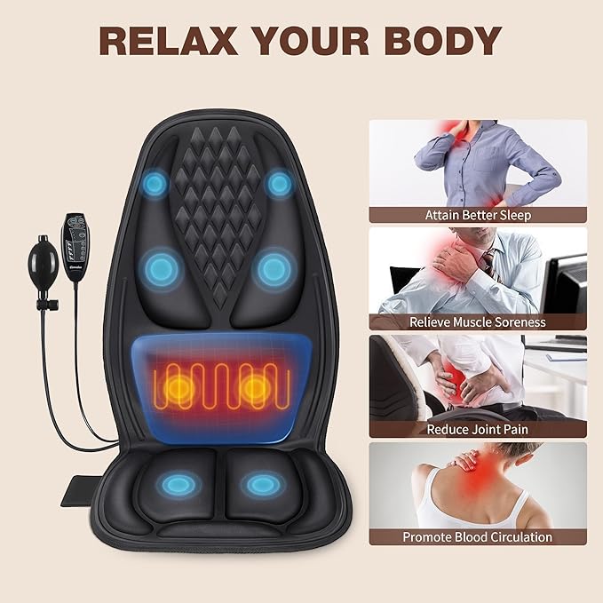 Back Massager with Heat Massage Seat Cushion with 3D Back Support 8 Vibrating Motors Massager Chair Pad for Full Body Pain Relief Ideal Gift for Valentine's Day/Lover/Parents/Friends