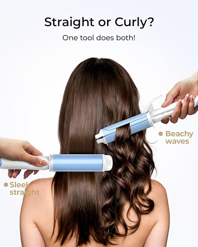 Dual-Voltage Curling Iron: Smart Voltage 1 1/2 inch Ceramic Barrel for Long Hair Traveler - European Travel Curling Iron with Clamp Blue