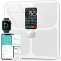 ABLEGRID Body Fat ScaleDigital Smart Bathroom Scale for Body Weight Large Color Display Screen 16 Body Composition Metrics BMI Water Weigh Heart Rate Baby Mode 400lb Rechargeable (White)