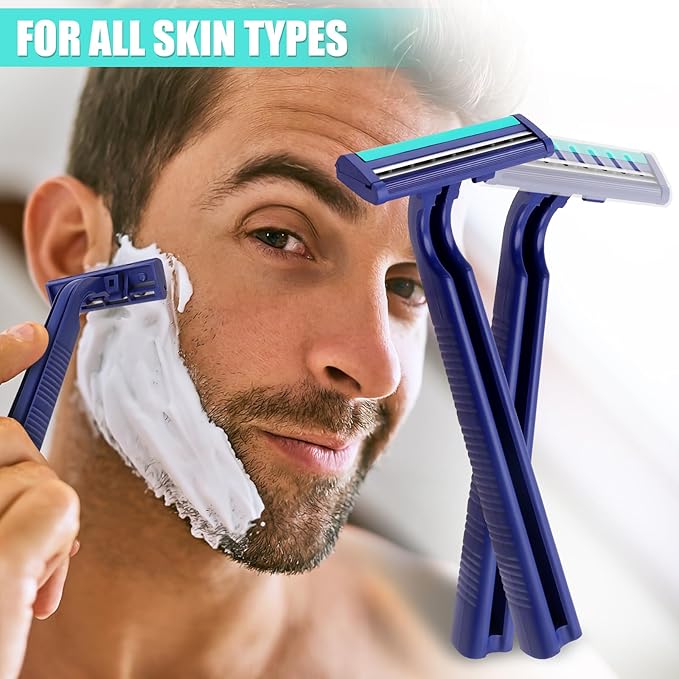 Disposable Razors Bulk for Men 200 Pack Homeless Supplies Bulk Twin Blade Mens Travel Supply Razor for Shaving Safety Beard Shavers for Camping Bathing Hotel (Blue)