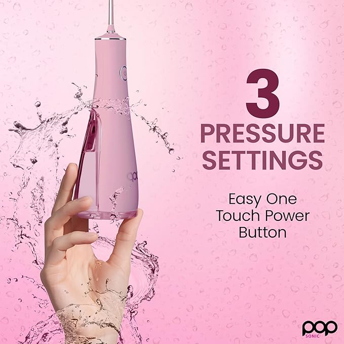 Pop Sonic Typhoon Water Flosser (Pink) Includes 4-Tip Portable Water Teeth Cleaner Picks Rechargeable Water Dental Picks for Cleaning w/ 3 Speeds IPX7 Waterproof Water Dental Flosser