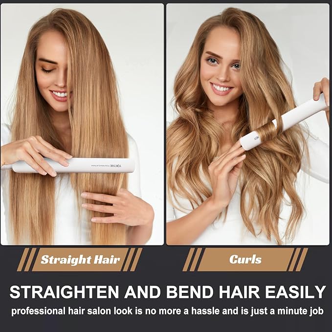 Flat Iron Hair Straightener Ultra-Thin Nano Titanium 1 ¼ inch Thin Hair Iron 10-Second Heat-up Auto Shut-Off 2-in-1 Hair Straightening and Flat Iron Curler with Transparent LED Display