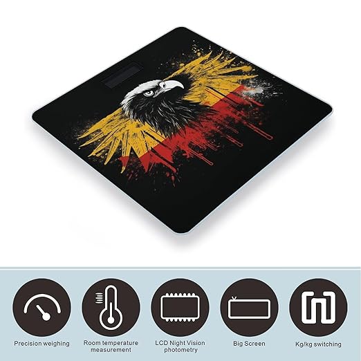 Germany Flag Eagle Digital Bathroom Scale for Body Weight Weighing Scale with Backlit LCD Display High Precision Measurements &amp Measures Weight Up to 180kg