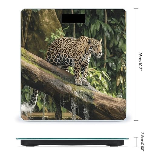 Jaguar Cat on Tree Trunk WaterfallScale for Body Weight with LCD High Precision Weighing Scales Fashion Sturdy Tempered Glass Weight Scales Easy-to-Read Digital Bathroom Scale for Daily 400lb
