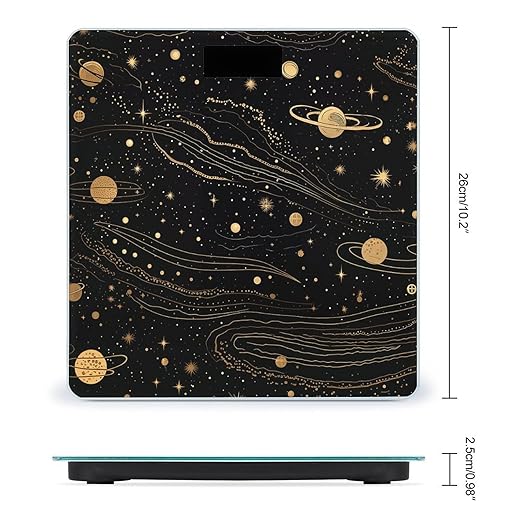 Gold and Silver Space Themed Bathroom Scale Rounded Smart Scale for Body Weight Automatic Power On/Off Weight Scales Accurate Bathroom Digital Scales for Pet Home Bedroom Kitchen