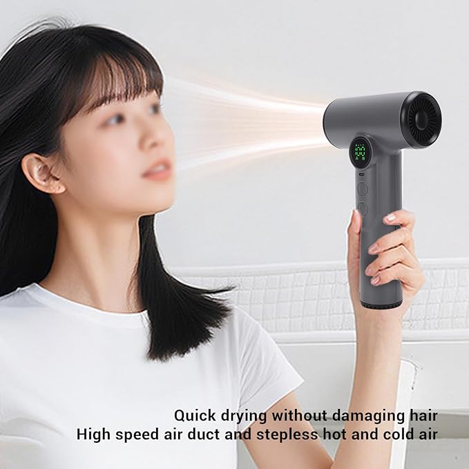 Dpofirs 200W Cordless Hair Dryer | 15600mAh USB C Rechargeable 5 Speed ABS for Travel Dorm Camping Portable Blow Dryer with Nozzle