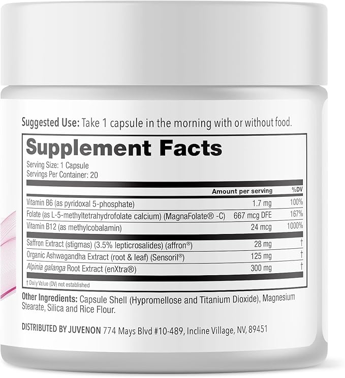 Juvenon Menopause Supplements for Women Mood Support Hot Flashes Relief Peri-Menopausal Support Hormone Balance Promote Calm Energy Clarity Sleep Natural Herbal Supplement (30 Capsules)