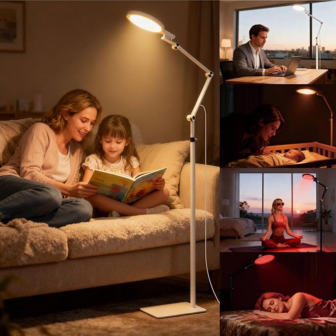 2-in-1 Light Therapy Lamp 670nm Red Light Therapy Lamp for Sleep &amp 12000 Lux Happy Light Sun Lamp Sad Lamp Floor Lamp with Remote Timer Eye-Safe UV-Free 9 Colors 10 Brightness for Bedroom Offi