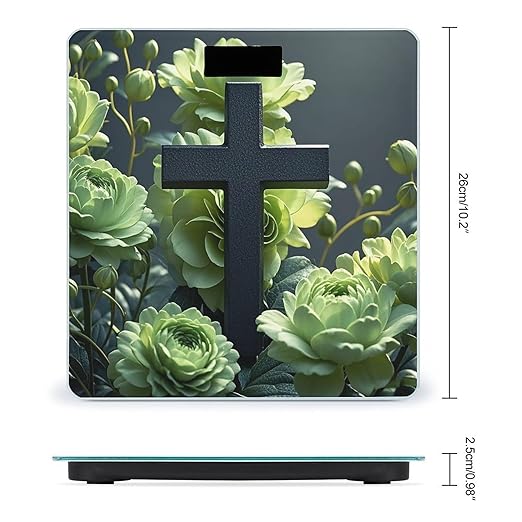 Black Cross Among Green Flowers Bathroom Scale for Body Weight Bathroom Weighing Scales with Back Lit LED Display Sturdy Tempered Glass Body Weight Bathroom Scale 400lb Weighing