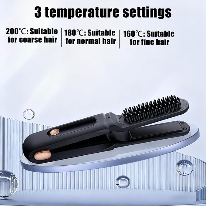Flat Iron Hair Straightener | 2-in-1 LED Display Rechargeable Brush3 Temperature Settings Hair Straightener and Curler | for Women Men Travel Beach Styling Salon Home