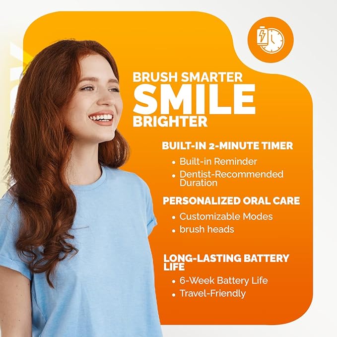 Brio Ollie SmartClean Electric Toothbrush for AdultsTravel Sonic Toothbrush with 3 Replacement Heads Ultra Clean Rechargeable Toothbrush Portable One Charge for 6weeks 5 Modes 2mins Timer - White