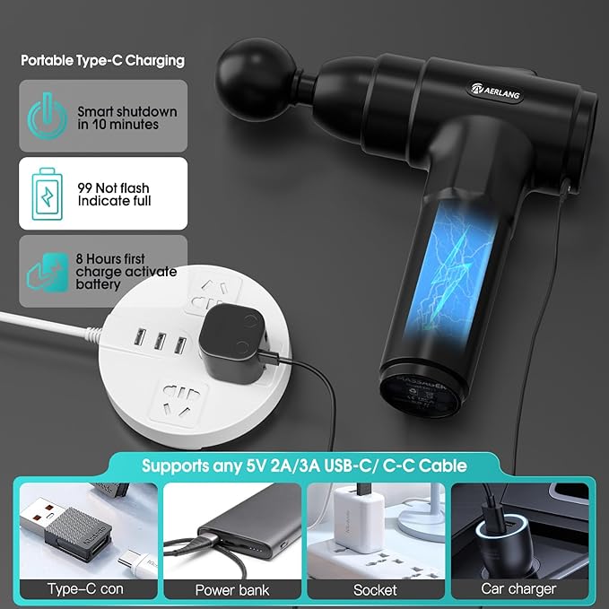 AERLANG Massage Gun Deep Tissue Muscle Back Massage for Athletes Pain Relief Percussion Massager with 6 Massages Heads &amp 20 Speed Fathers Birthday Day Gifts from Daughter Portable Back Massager