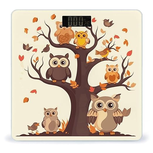 Cartoon Family Owls On The Brown Tree Bathroom Scale Weight Scale for Body WeightHighly Accurate Digital Weighing Machine Clear LED Display Digital Bathroom Body Scale 400lb/182kg