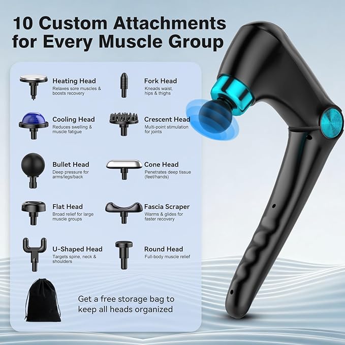 Deep Tissue Massage Gun for Women Men Folding Massage Gun with Heat &amp Cold Therapy for Pain Relief &amp Muscle Recovery Portable Handheld Back Massagers 9 Speeds 10 Attachments