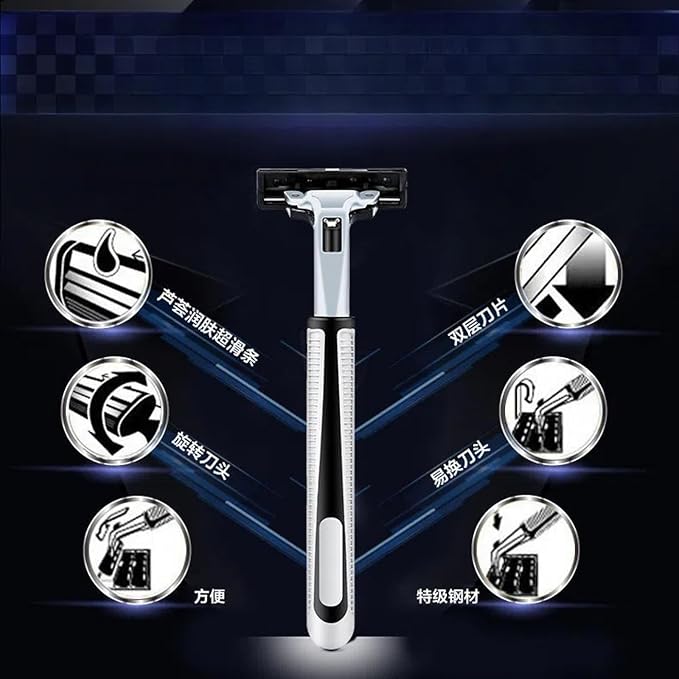 Men's refillable razors 2 knife holders 42 interchangeable double blades a free knife holder box set of 45