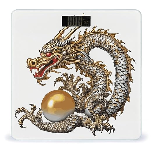 Chinese Dragon with Pearl Scale for Body Weight Anti-Slip Sturdy Tempered Glass Weighing Machine Highly Digital Accurate Bright LCD Bathroom Scale for Household Gift