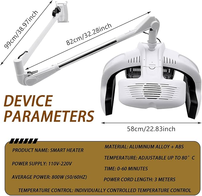 Wall Mounted Orbiting/Vertical Hair Dryer Temperature Adjustable Salon Hair Perming Machine 360° Rotating Heating Ring Hair Treatment Machine with 5 Heating Discs for SPA 220V-Hanging