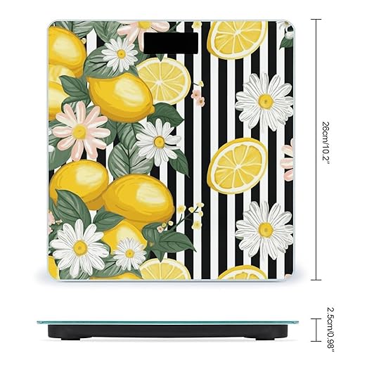 Lemon and Daisy Stripes Smart Scale for Body Weight Accurate Bathroom Scale with LED Display Digital Weight Scales Weighing Machine High Precision Scales for Bath Home
