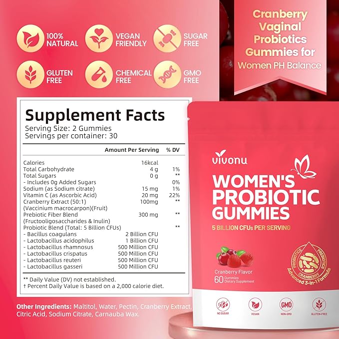 VivoNu Viginal Probiotics for Women Women Probiotic Gummies (180pcs/3bag)