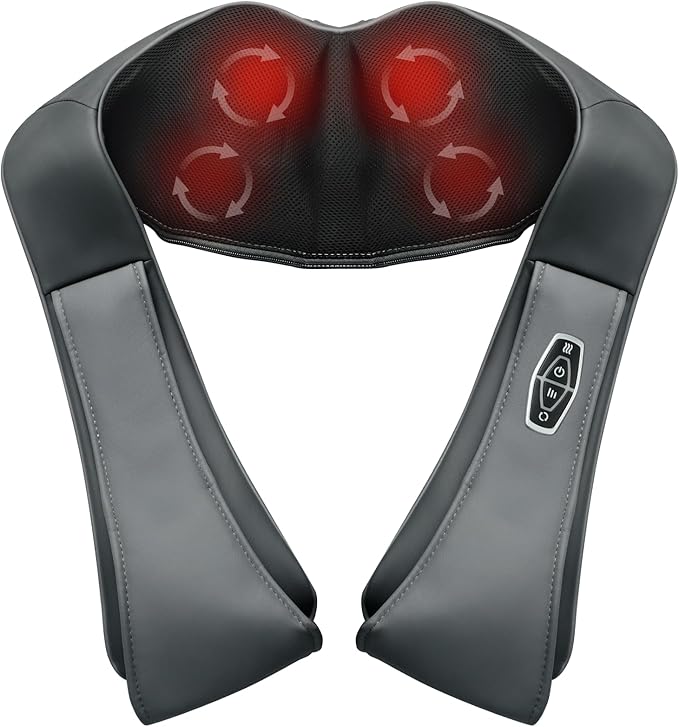 Cordless Shiatsu Neck &amp Back Massager for Pain Relief Deep Tissue with Heat 3D Kneading Massage Pillow Back Shoulder Massagerfor Body Muscle Use for Home Office Car Gifts for Mom Dad