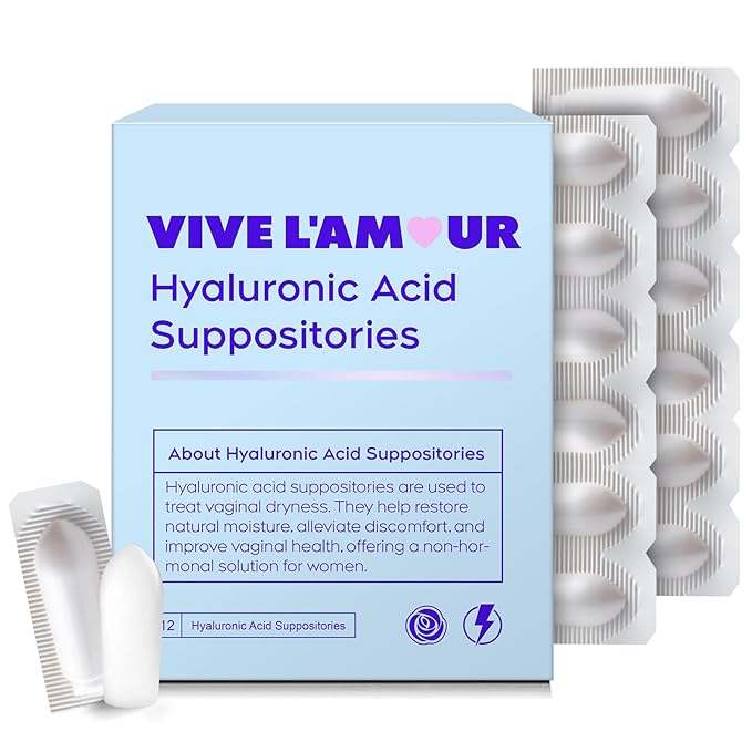Vive L'Amour 15mg Hyaluronic Acid Vaginal Suppositories Vaginal Moisturizer Continuous Hydration Relieves Vaginal Dryness Restores Natural Softness &amp Elasticity Vaginal Health (12 Inserts)